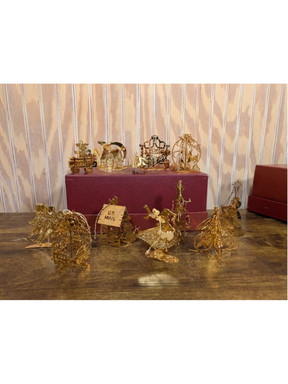 Danbury Mint 24kt Gold Plated Vintage Christmas Ornament Collection Box Set #1